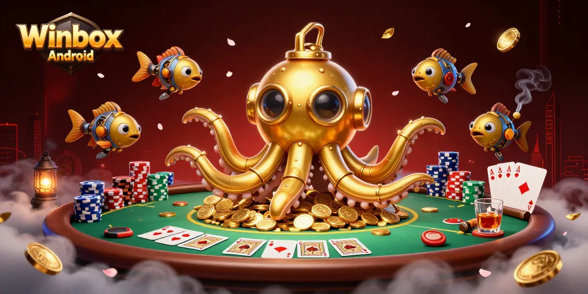 Engage with the action using the Winbox Android app in this vibrant casino-themed illustration.