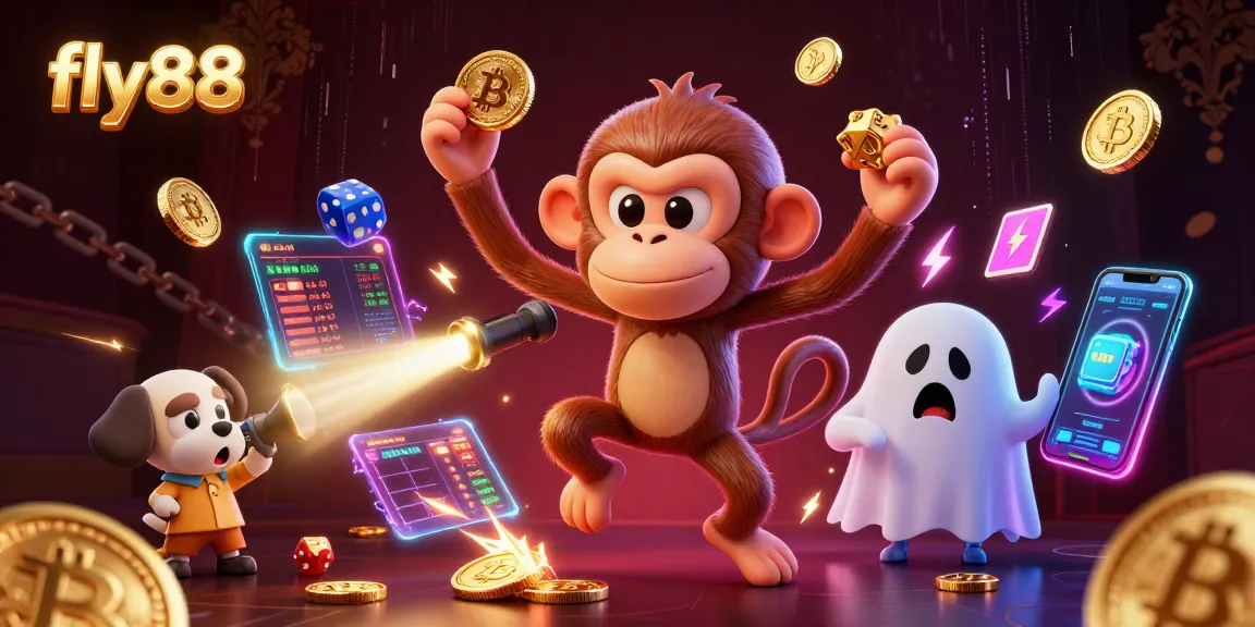 Experience the thrill of fly88 as a mischievous ghostly monkey juggles at a haunted casino.