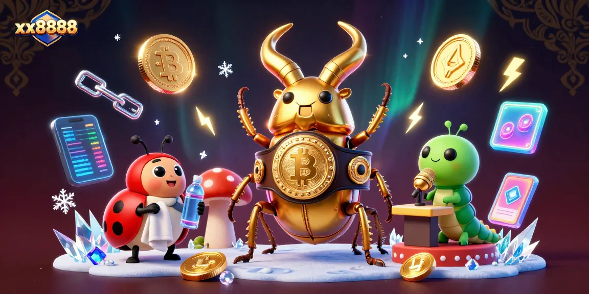 Spin in excitement with xx8888's vibrant casino scene featuring a boxing beetle and crypto elements.