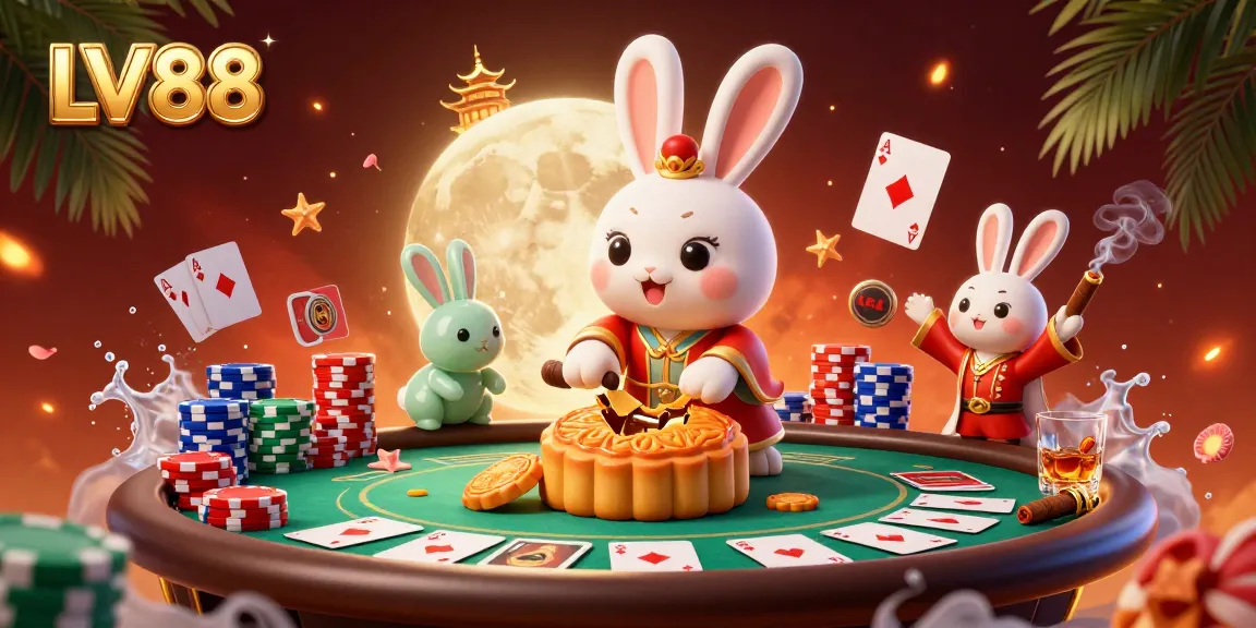 LV88 captures a thrilling casino scene with a moon rabbit and poker elements.